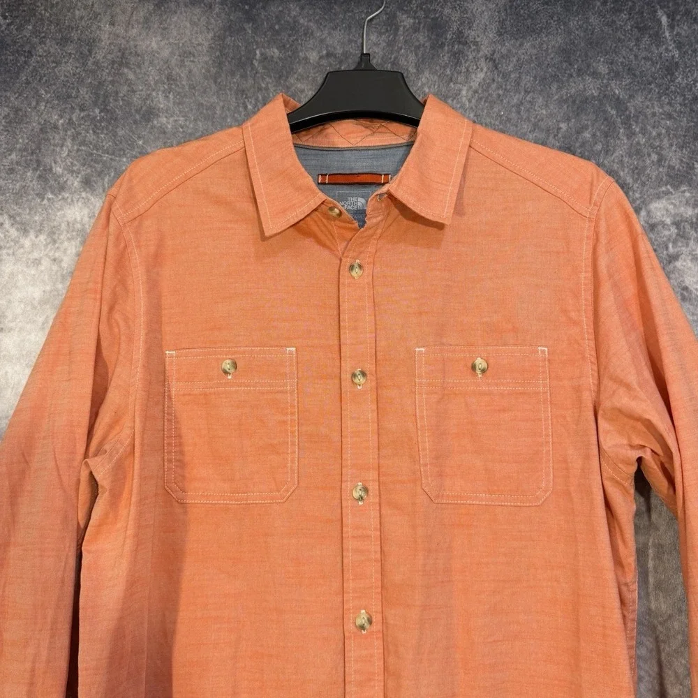 north face long sleeve button down shirt Montgomery Orange L Denim Style Pockets
